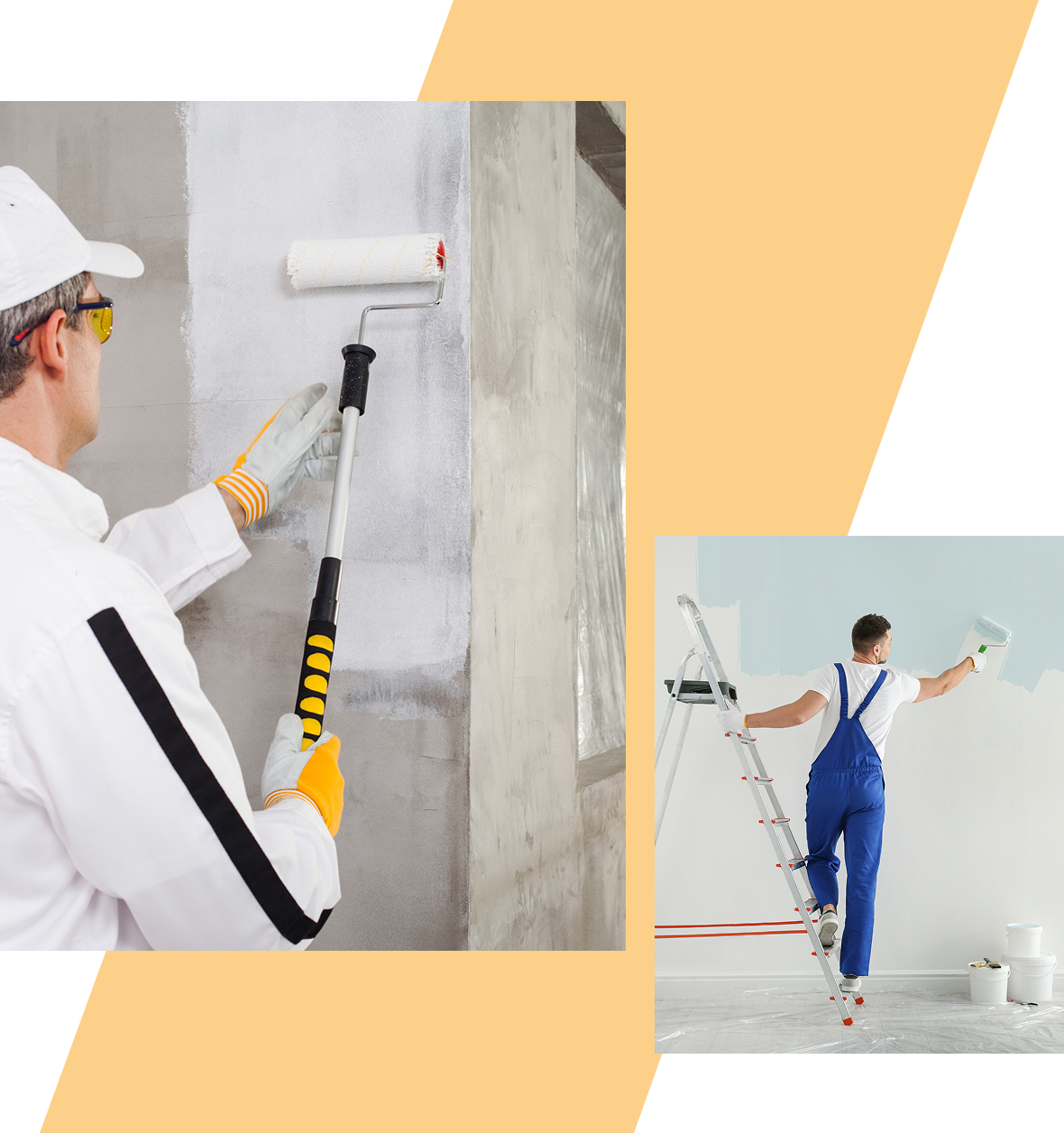 Group 8 (9) Painters using rollers to paint walls.